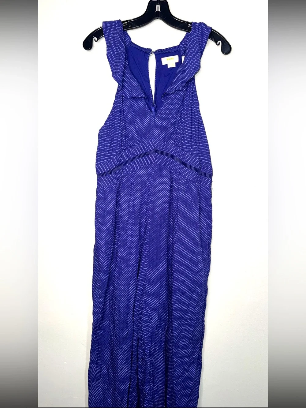 Anthropologie Maeve Ruffled Navy Blue Maxi Dress with Tiny White Dot Print - Picture 11 of 13